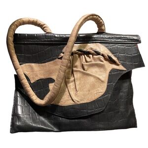 Susan Riedweg for Saks Fifth Avenue‎ Black Brown Leather Handbag One-Of-A-Kind
